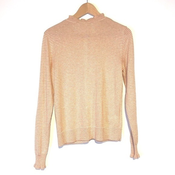 Ann Taylor Loft Striped Metallic Button Up Cardigan Sweater Blush Pink Medium - Picture 2 of 6